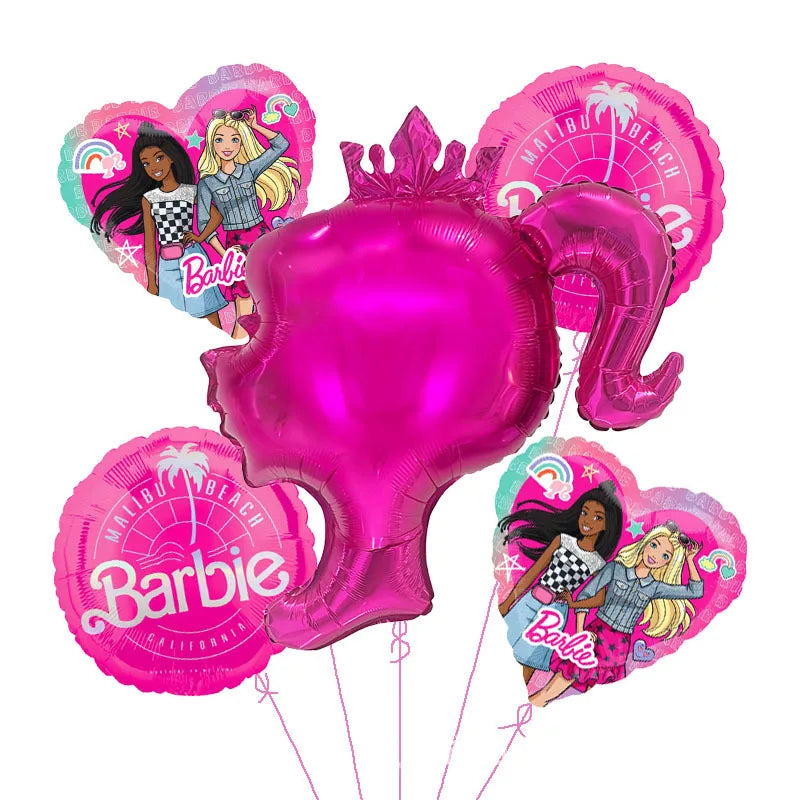 5pcs Barbie Princess Theme Foil Balloons Set Baby Shower Kids Girl